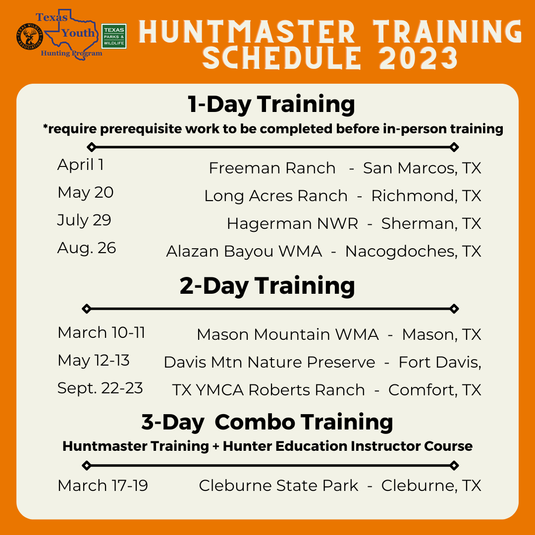 Hunting Program Huntmaster Training Schedule - Texas Youth Hunting Program